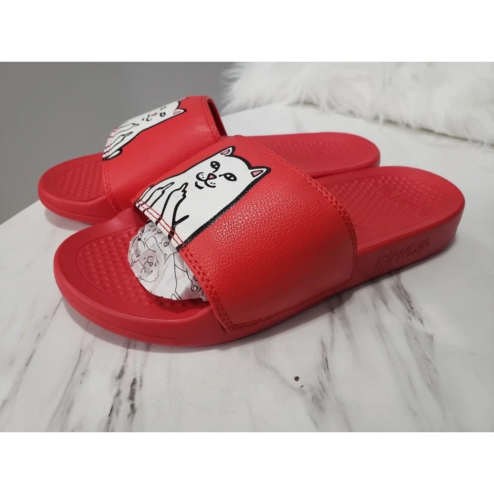 NEW NO BOX Ripndip Lord Nermal Slides Red Cat Graphic Mens 8 Womens 9.5 Sandals